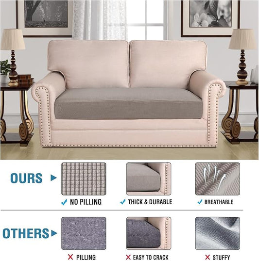 H.VERSAILTEX Super Stretch Individual Seat Cushion Covers Sofa Covers Couch Cushion Covers Slipcover Sets Thick Jacquard Textured Twill Fabric (1 Piece Loveseat Cushion Cover, Taupe)