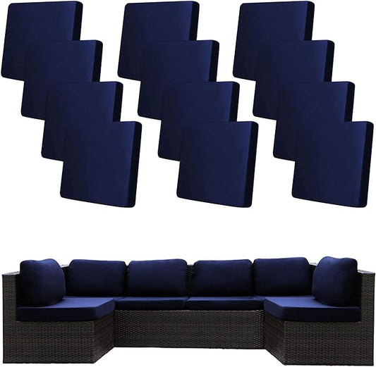 12 Pcs Stretch Patio Cushion Covers,Outdoor Couch Covers Replacement,Outdoor Couch & Sofa Slipcovers,for Patio Furniture Cushion Covers,Washable Reusable Furniture Protector(Navy Blue,Cover Only)