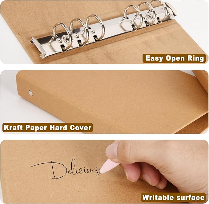 A6 Kraft Binder 6-Holds Round Ring Binder 2 Pack, Durable Binding Hard Cover Protector for Journal,Notebook,Inserted Sheets and Refill Paper,Fit for A6 6-Hole Paper(A6 Size)