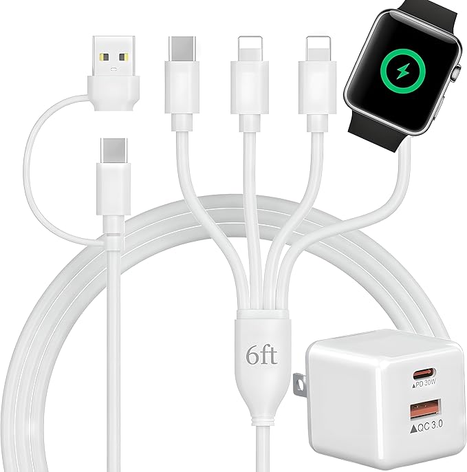Apple Watch Charger USB C with 30W PD Fast Wall Plug for Apple Watch/iPhone 16 Pro Max Plus/15/14, 4 in 2 Wireless Magnetic Charging Cable for iWatch Series 10/9-1/SE/Ultra, Multi Cord for Travel 6FT