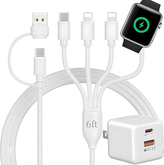 Apple Watch Charger USB C with 30W PD Fast Wall Plug for Apple Watch/iPhone 16 Pro Max Plus/15/14, 4 in 2 Wireless Magnetic Charging Cable for iWatch Series 10/9-1/SE/Ultra, Multi Cord for Travel 6FT