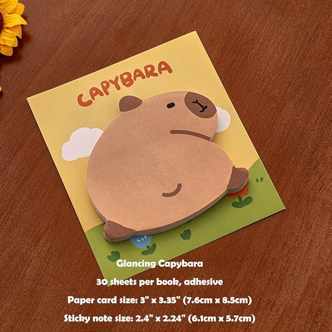 Cute Capybara Funny Sticky Notes Set 4 Shapes: Relaxed, Looking Back, Happy, Shy, 30 Sheets/Pad, Perfect for Office Home School Teacher