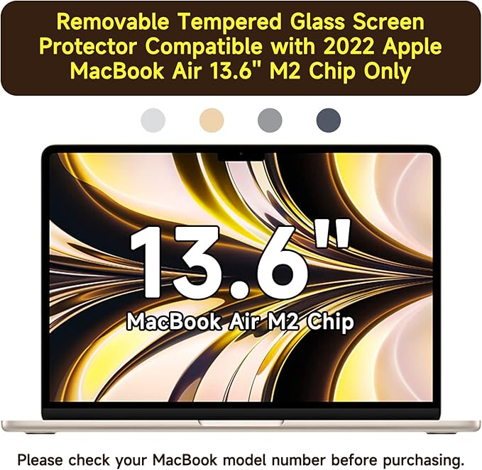 Tempered Glass Screen Protector Compatible with MacBook Air 13''&13.6'' (M2/M3/M4, 2022-2025), Not Anti-Glare, 9H Hardness, No Bubbles/Lines, Anti-Scratch, Clear