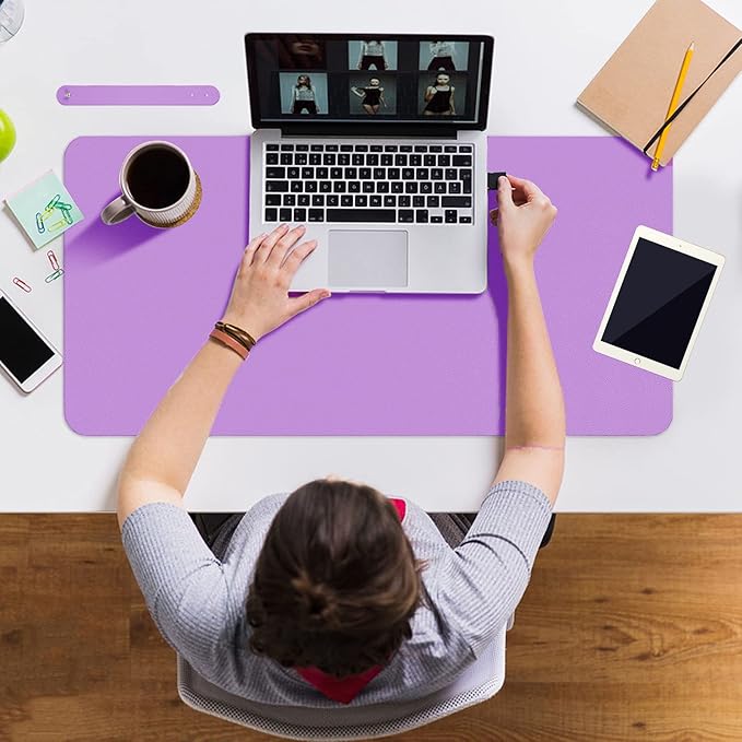 Boutilon Leather Desk Pad Protector,Non-Slip Mouse Pad,Laptop Desk Pad,Office Mouse Mat,Waterproof Leather Desk Blotter,Desk Writing Pad for Office and Home (M-Purple,30"x14")