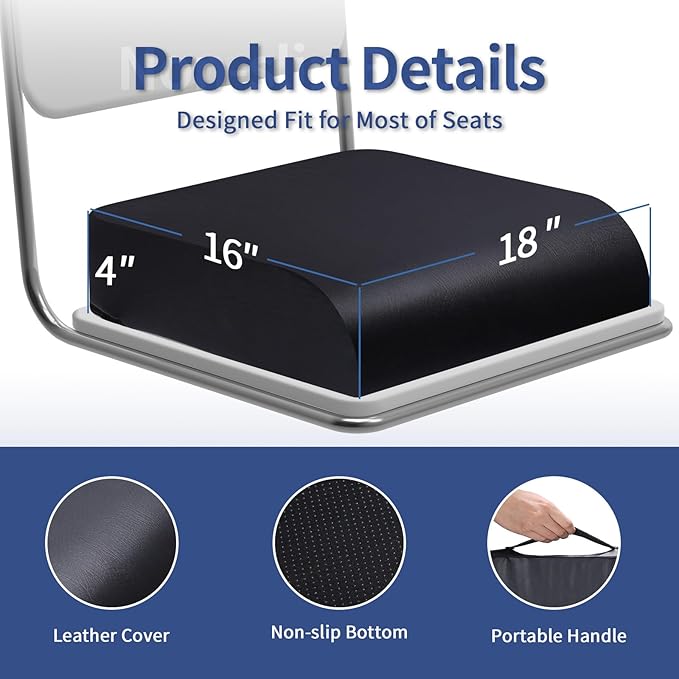 YOUFI Large Seat Cushion, 4 Inch Thick Memory Foam PU Leather Cushion for Sciatica, Hip, Low Back Pain Relief, Supportive Butt Pillow for Office Chair, Wheelchair