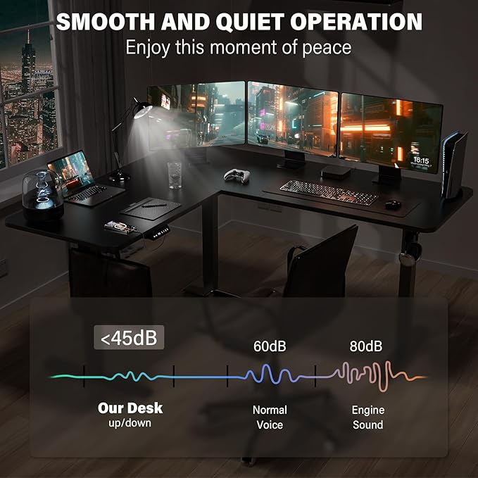 63 x 55 inch L Shaped Standing Desk, Corner Computer Desk, Electric Adjustable Height Stand Up Table, L Sit Stand Desk for Home Office Gaming, Classical Black