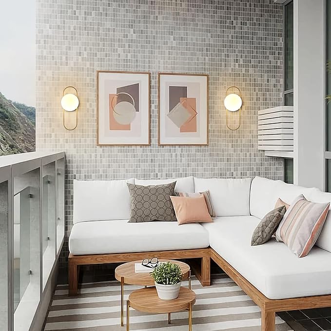 Gold Glass Globe Wall Sconce Set of 2 Mid-Century Modern Vintage Brass Oval Wall Mounted Light Fixtures Rustic Bathroom Vanity Lights Over Mirror