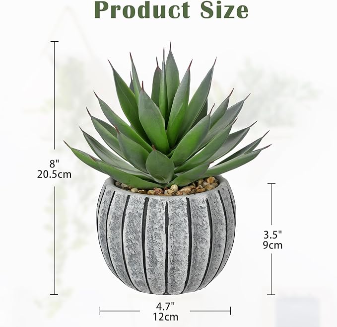 Briful Artificial Aloe Succulent Plant in Aged Cement-Look Ceramic Pot – 8" Tall Faux Agave Plant with Decorative Pebbles – Realistic Desk or Shelf Decor for Home, Office, Bathroom