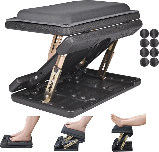 Foot Rest for Under Desk at Work 4-Level Height Adjustable, Lengthen Ergonomic Foldable Footrest for Office, Gaming,Computer, Soft & Removable Pad Desk Foot Stool for All Seasons (Gray Plus)