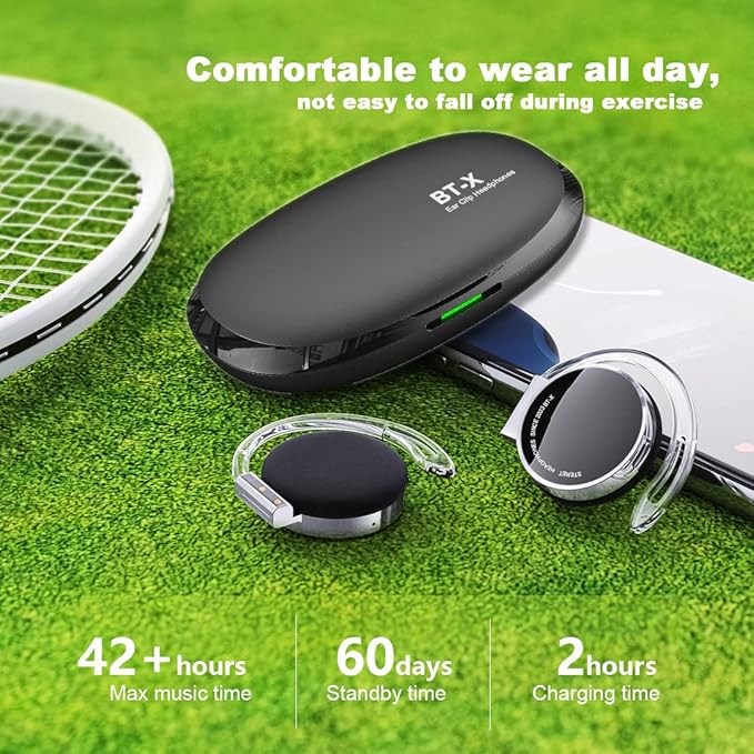 On Ear Headphones Bluetooth V5.3, Clip on Headphones Wireless, Open Ear Headphones with Earhooks, Sports Headset Bluetooth with 4 Microphones, Noise Cancelling/Long Battery Life/with Charging Case