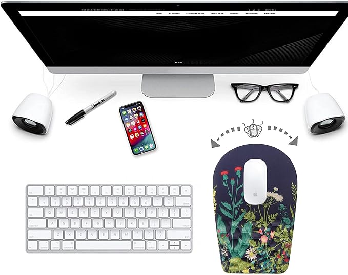 Ergonomic Mouse Pad Wrist Support,Upgrade Mousepad with Massage Design,Non-Slip PU Base Desktop Mouse Pads for Pain Relief, Computer, Office & Home,12 x 8 in（F-Midnight Floral）