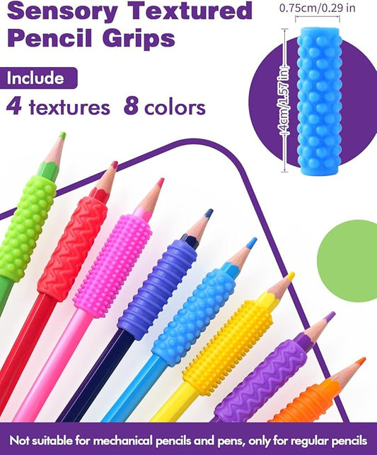 Sensory Fidget Toys Kids Adults: 24 Pack Textured Silicone Pencil Grips for Autism Kids Calming - ADHD Tools for Anxiety Relief Items - Quite Fidget Toy Gifts Christmas Stocking Stuffers for Kids