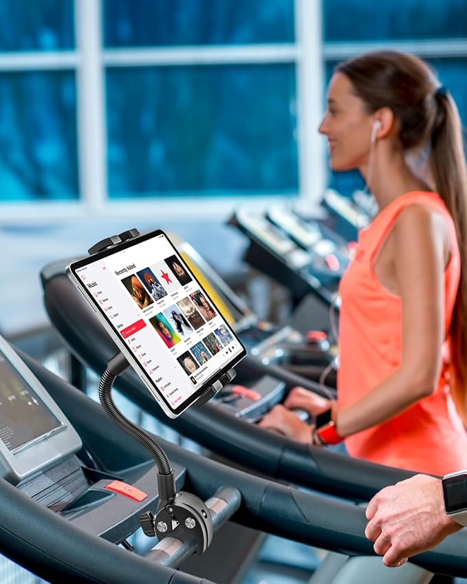 Gooseneck Tablet Holder for Wheelchair/Stroller/Golf Cart/Boat/Mic Stand/Indoor Cycling Bike/Gym Bicycle Handlebar Clamp, Compatible with 4.7-13" iPad Pro/Air/Mini, iPhone, Galaxy, Fire HD, E-Book