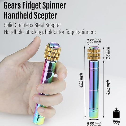 FREELOVE Gear Metal Fidget Spinner Toys for Adults, Small Mini Tiny Pockget Figette, Bike Chain, Copper Brass Hands Gyro, Quiet Silent Cool Cube for Anxiety Men (Gears Stacked Scepter, Rainbow)