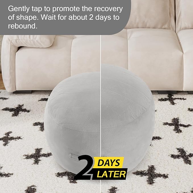 MeMoreCool Round Stuffed Pouf Ottoman Foot Rest, Floor Pouf Foot Stool with Soft Foam Chunk Filling, Small Round Ottoman Footstool Circle Footrest for Living Room, Light Grey