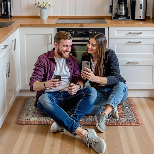 KIMODE Anti Fatigue Mat for Kitchen Floor, Boho Oriental Kitchen Rug, Non Slip Waterproof Kitchen Floor Mat, Vintage Kitchen Mat for Floor, Laundry, Office, Sink, Desk Red 20"x39"