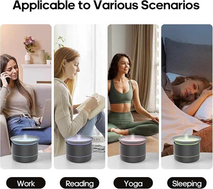 Essential Oil Diffusers, 200ml Aromatherapy Diffuser, Cool Mist Humidifier with 2 Dynamic Modes, Small Diffuser with 7 Color Lights for Home Office Room, Black