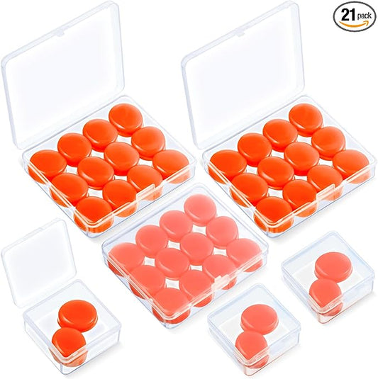 Frienda 21 Pairs Ear Plugs for Sleeping Reusable Moldable Silicone Earplugs Soft Noise Cancelling Earplugs Sound Blocking Ear Plugs with Case for Swimming Concert 32dB NRR (Orange)