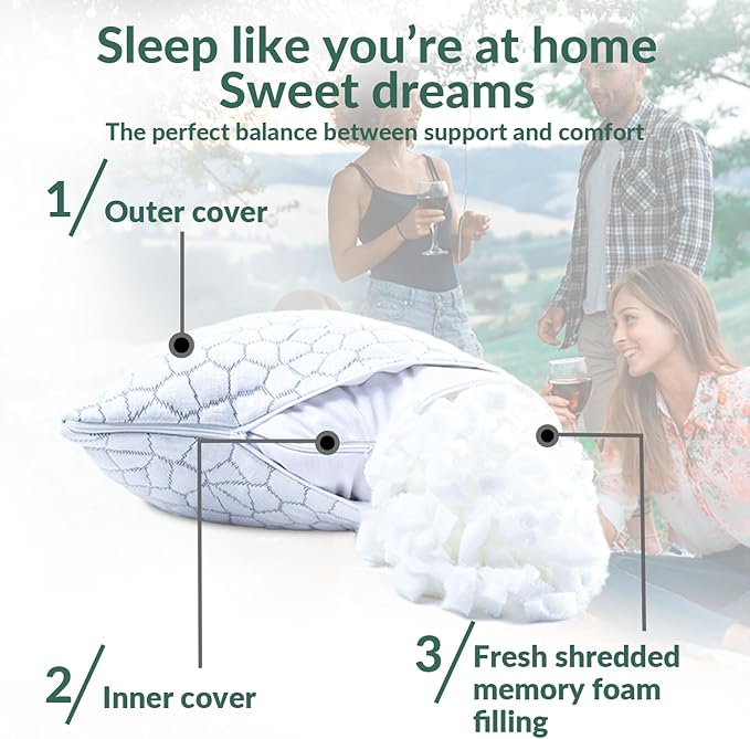 QUTOOL Small Travel Pillows for Sleeping, Cooling Memory Foam Camping Pillow, Backpacking for Hiking Gear, Portable Pillow with Travel Storage Bag, Camping Essentials for Adults Kids