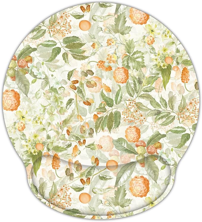 RICHEN Ergonomic Mouse Pad with Wrist Support,Non-Slip Rubber Base for Computer Laptop & Mac,Lightweight Rest for Home,Office & Travel (Orange Flowers)