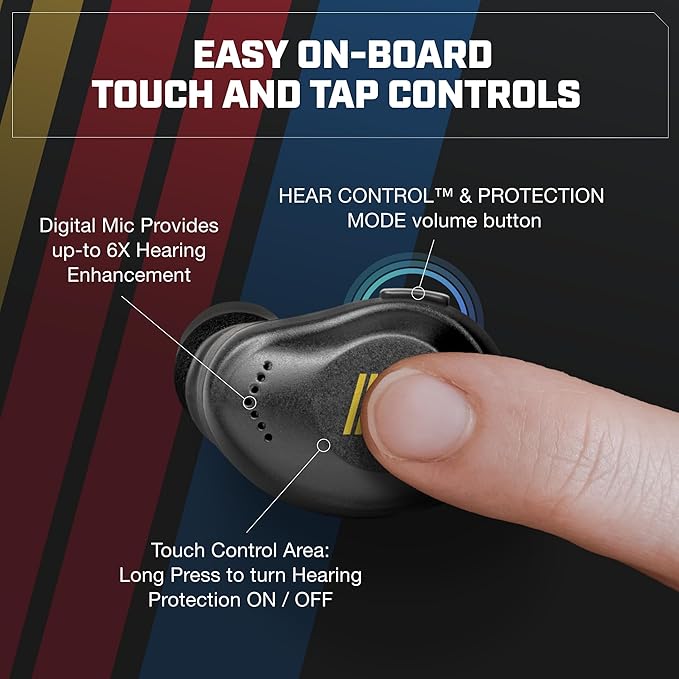 AXIL XCOR PRO NASCAR Wireless Earbuds Bluetooth — HearPRO Buds with Touch Control — Bluetooth Enhancement — Hearing Protection — Dust & Water Resistant — Wind Resistant True Wireless Earbuds