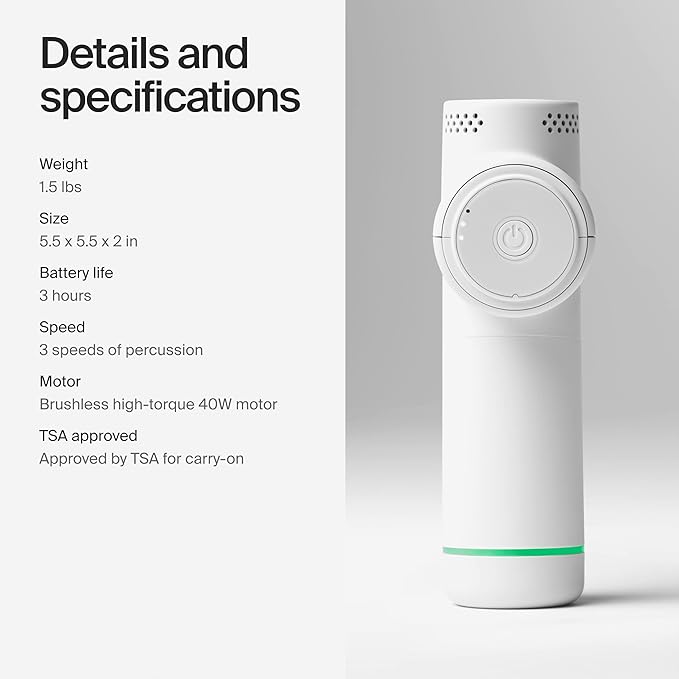 Hyperice Hypervolt Go 2 - Arctic Grey - Featuring Quiet Glide Technology - Handheld Percussion Massage Gun - 3 Speeds, 2 Interchangeable Heads - Helps Relieve Sore Muscles and Stiffness - FSA and HSA