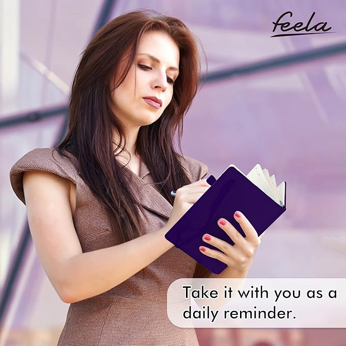 feela 5 Pack Journal Notebook Bulk for School, Hardcover Business Notebooks Classic Ruled Lined Journals with Pen Holder for Work Note Taking, with 5 Black Pens, 120 GSM, 5.1”x8.3”, A5, Purple