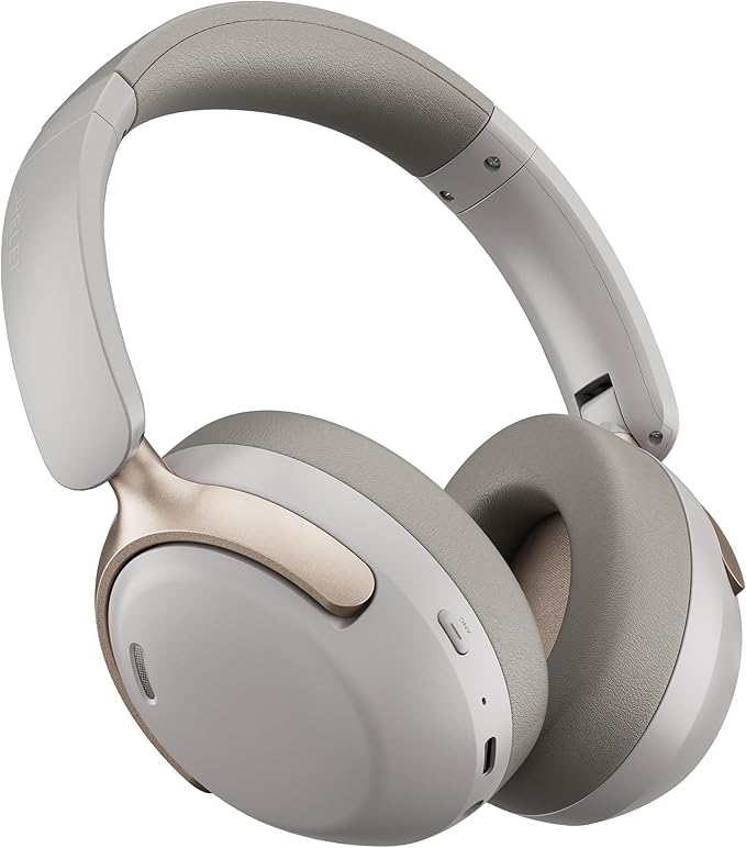 LORELEI QC30 Hybrid Active Noise Cancelling Headphones, 60H Playtime, Built-in Mic, Wireless Over Ear Headsets with Case,Bluetooth 5.4,Deep Bass Comfort Fit Soft-Earpads Fast Charging -Dunes Grey