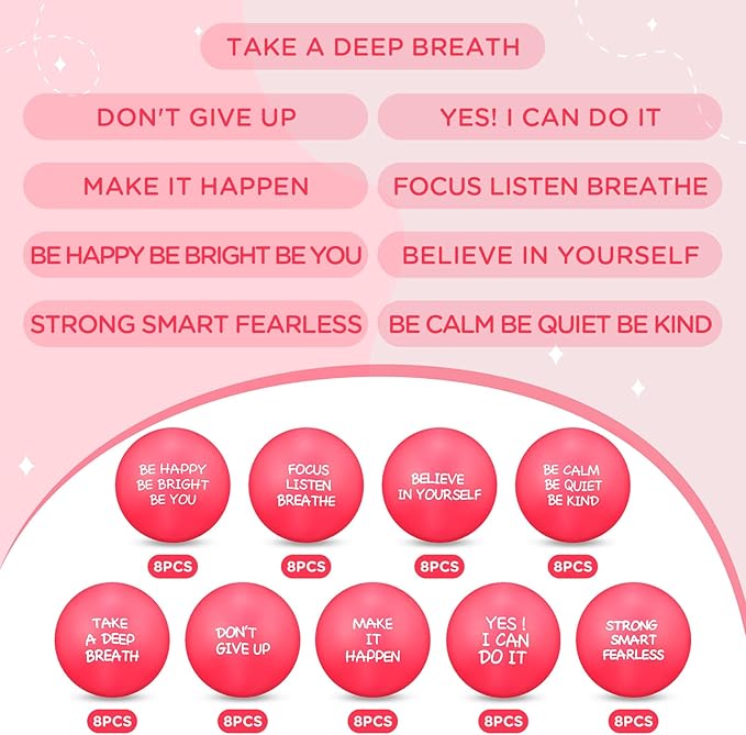 Shappy 72 Pcs Inspirational Stress Relief Balls Motivational Stress Ball Encouraging PU Bulk Stress Balls for Adults Small Therapy Fidget Relief Toys for Valentines Gifts Fidget Anxiety(Pink)
