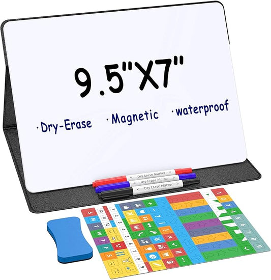 Small Desktop Dry Erase Board, 9.5x7 Magnetic Planner Desk White Board with Stand, Portable Whiteboard for Office Home School Supplies MH780 (M1 Blank (Black))