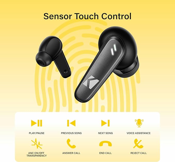 KICKER Bluetooth Earbuds 50KTWS3 Wireless Earbuds with Active Noise Cancellation, 25-Hour Battery Life, in-Ear Headphones with Dual Microphones for Clearest Voice Clarity Touch Controls