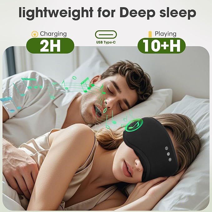 Sleep Headphones with Bluetooth 5.4 Sleep Mask, Bamboo Cotton Music Wireless Bluetooth Eye Mask for Sleeping, Earphones HD Speaker Microphone for Travel, Gifts for Men Women, Black