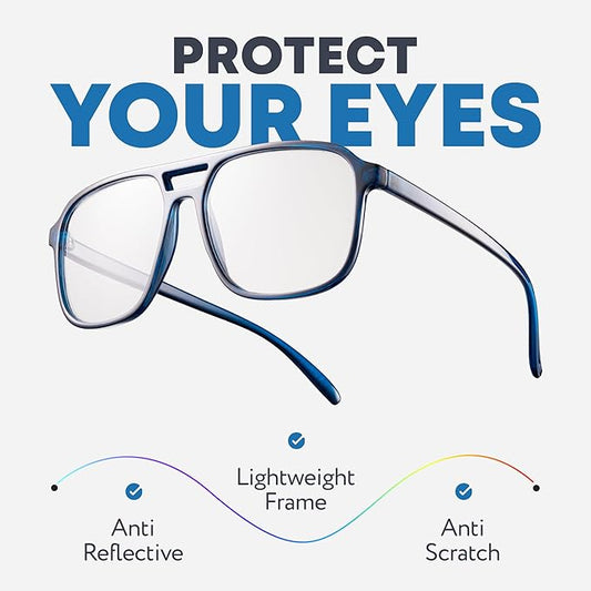 Prospek Blue Light Glasses Men, VIENTO (Regular, No Diopters) Reduce Digital Eye Strain & Headache from Computers