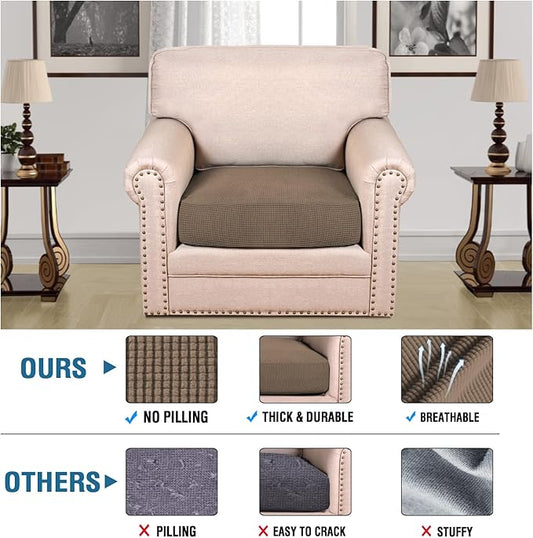 H.VERSAILTEX Super Stretch Individual Seat Cushion Covers Sofa Covers Couch Cushion Covers Slipcover Sets Thick Jacquard Textured Twill Fabric (1 Piece Chair Cushion Cover, Macchiato)