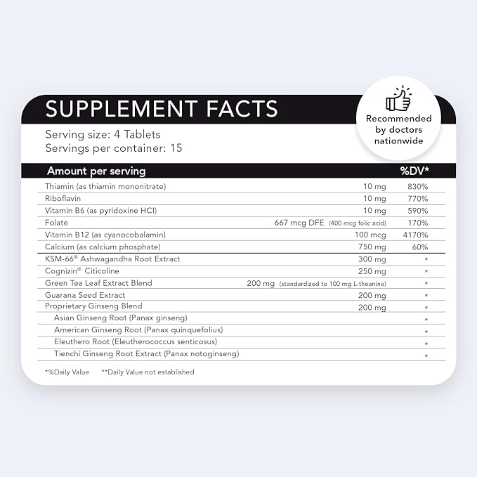 Energy EFP Brain Booster - 60Ct Nootropic Energy Supplements for Focus & Stamina with Citicoline, Vitamin B, Ashwagandha, L-Theanine, Ginseng