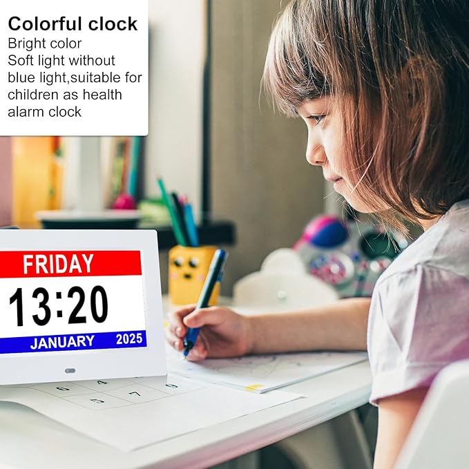 7 Inch Dementia Clock,Digital Calendar Clock with Day and Date of Week,Alzheimer Clocks for Elderly Memory Loss,5 Display Modes,12 Alarms,Auto-Dimming,12/24 hour Clock with 1.5M Adaptor,Auto DST