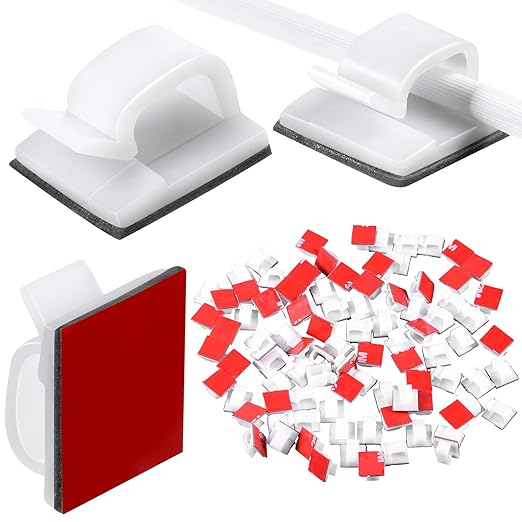 Blulu 100 Pcs Adhesive Cable Clips Bulk Wire Holder for Cord Organizer Clips Cable Management Outdoor Light Hooks for Christmas Wall String Lights Fairy Lights