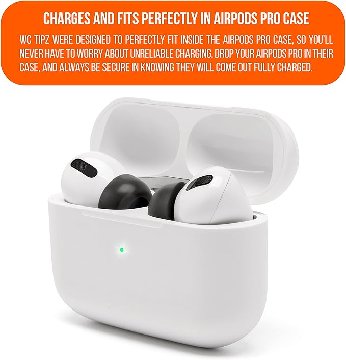 WC TipZ - Upgraded Memory Foam Ear Tips for Airpods Pro Made by Wicked Cushions | Improved Comfort, Tighter Seal, Better Foam Rebound Time | Fits Perfectly in Charging Case | Pitch Black