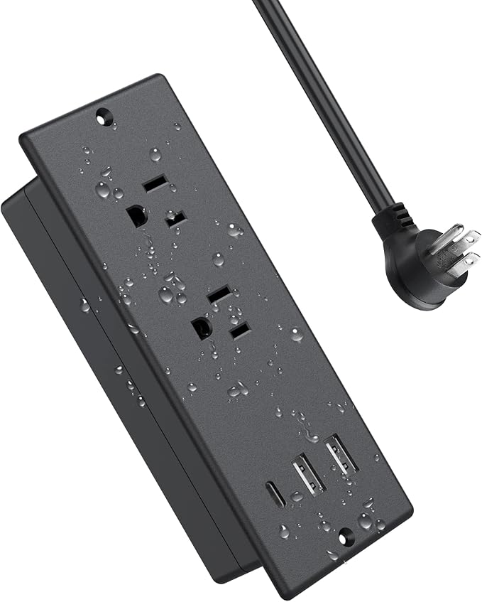 Conference Recessed Power Strip Waterproof, with PD 20W USB C Fast Charging Port,2 Outlets,Furniture Recessed Power Outlet,Desk Power Strip Surge Protector,Drawer Outlet,Flat Plug,6ft Cable (Black)