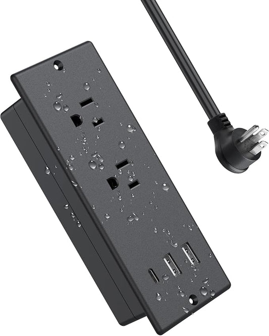 Conference Recessed Power Strip Waterproof, with PD 20W USB C Fast Charging Port,2 Outlets,Furniture Recessed Power Outlet,Desk Power Strip Surge Protector,Drawer Outlet,Flat Plug,6ft Cable (Black)