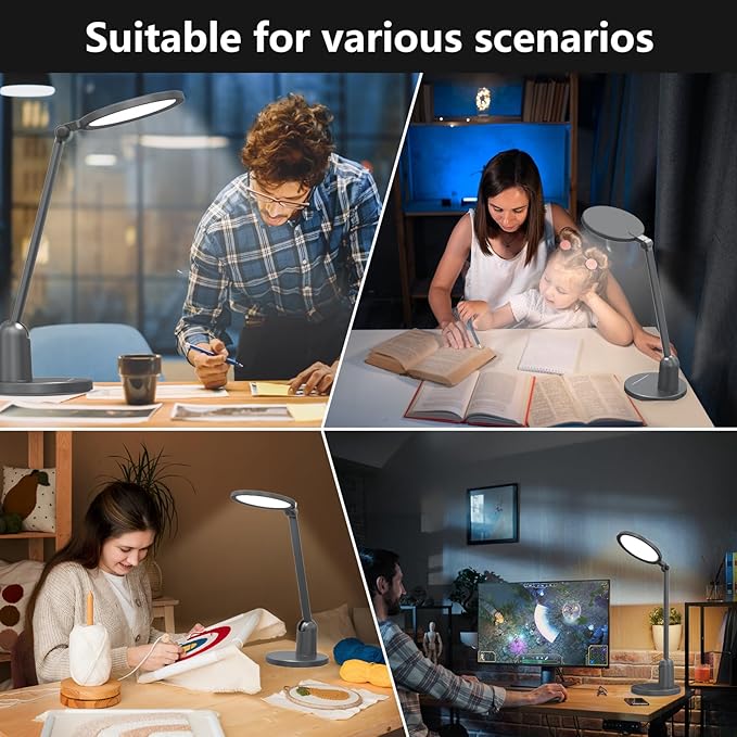 Desk Lamps for Home Office with Stable Base, 1000LM Ultra Bright Eye-Caring LED Desk Light, 3000K-6000K Dimmable Table Lamp with Stepless Dimming & Timing Function for Work, Reading, Bedroom, Bedside