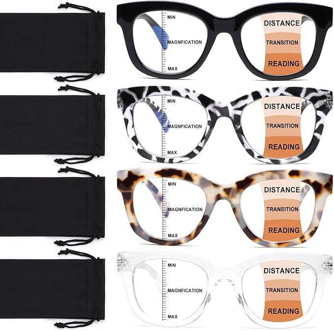 Progressive Multifocus Reading Glasses for Women Men Blue Light Blocking Computer No Line Multifocal Readers