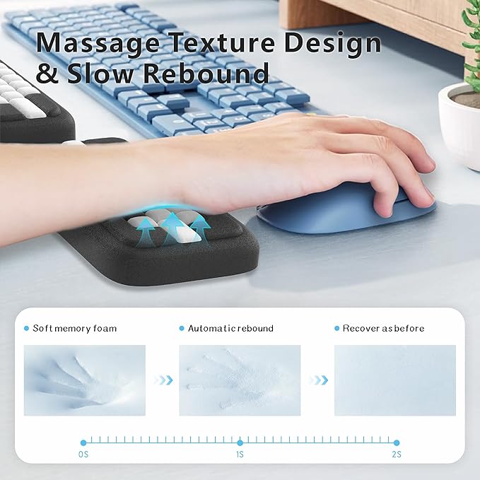 MEKASS Keyboard Wrist Rest, Ergonomic Wrist Pad, Soft Memory Foam Keyboard Hand Rest with Non-Slip Base, Easy Typing, Pain Relief, Comfort Support for Office Work Gaming Accessories (Black White)