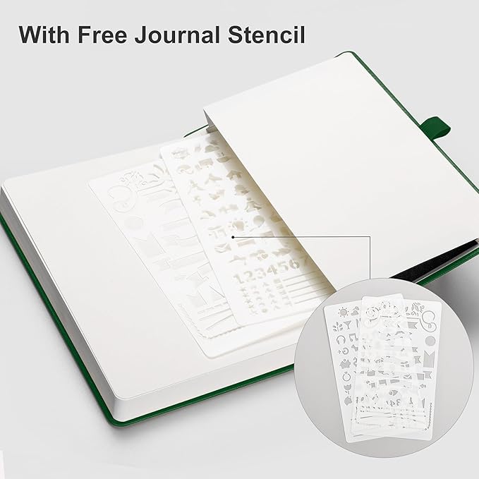 EMSHO A5 Hardcover Leather Dotted Journal - 320 Page Dot Grid Notebook for Women & Men, 100GSM Thick Paper, Ideal for Bullet Journaling, Work Notes, Sketching, Diary, School & Travel-Dark green