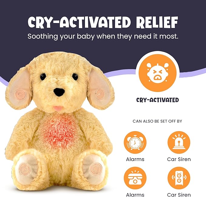 Gemma Joy Baby Sleep Soother Puppy for Baby – Cry Activated Heartbeat Stuffed Animal – Rechargeable Crib Soother with White Noise, Shush, Lullabies & Night Light – Newborn Essentials Must Haves