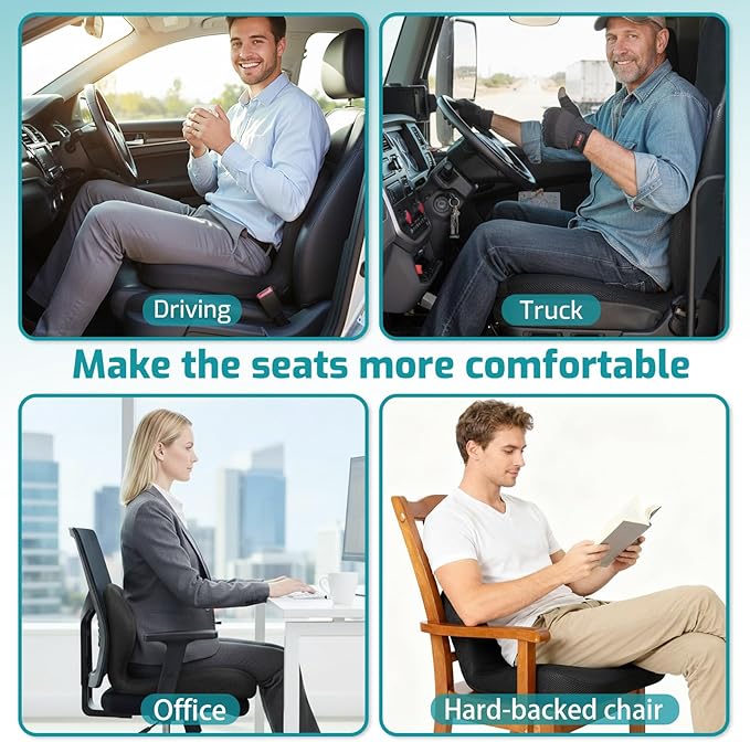 Memory Foam Seat Cushion,Office Chair Cushion with Lumbar Support for Back Pressure Relief, Car Seat Cushion with Adjustable Strap,Sciatica Pad Cushions for Car,Truck, Desk (C-Black+Mesh Cloth)