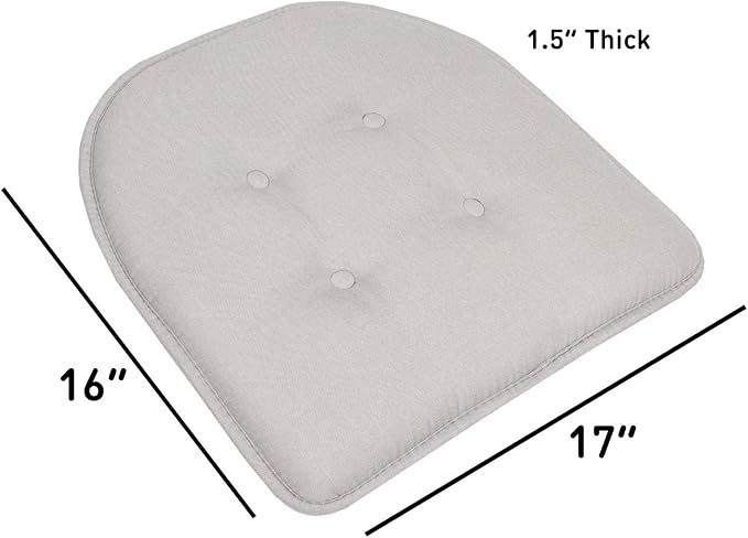 Sweet Home Collection Chair Cushion Memory Foam Pads Tufted Slip Non Skid Rubber Back U-Shaped 17" x 16" Seat Cover, 6 Count (Pack of 3), Light Gray