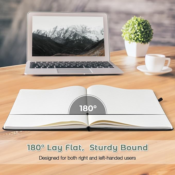 Lined Journal Notebook, 8.5" x 11" Hardcover Leather Notebook for Work, Wide Ruled Notebook Journal for Women Men, 192 Thick Paper, Lay Flat, 2 Pockets, A4 Large Journals for Writing, Green Journal