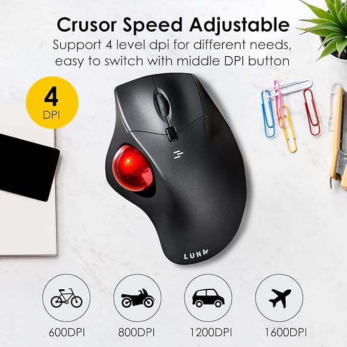 SANWA Wired Ergonomic Trackball Mouse, Optical Rollerball Mice, Programmable Silent Buttons, 40mm Trackball, 600/800/1200/1600 Adjustable DPI, Compatible with MacBook, Laptop, Windows, macOS