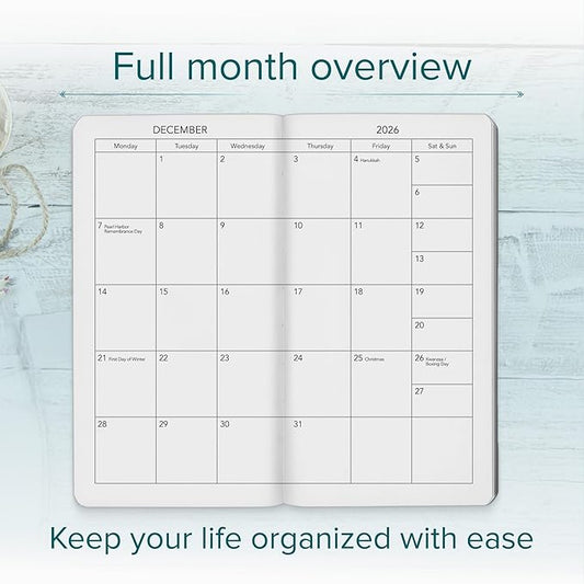 Harbor Pocket Monthly Planner 2025-2026, Calendar Planner and Notebook, Durable Faux Leather, 18 Months, 96 Pages, Softcover & Lightweight - Cambridge Reef Blue - 6 x 3.25 "